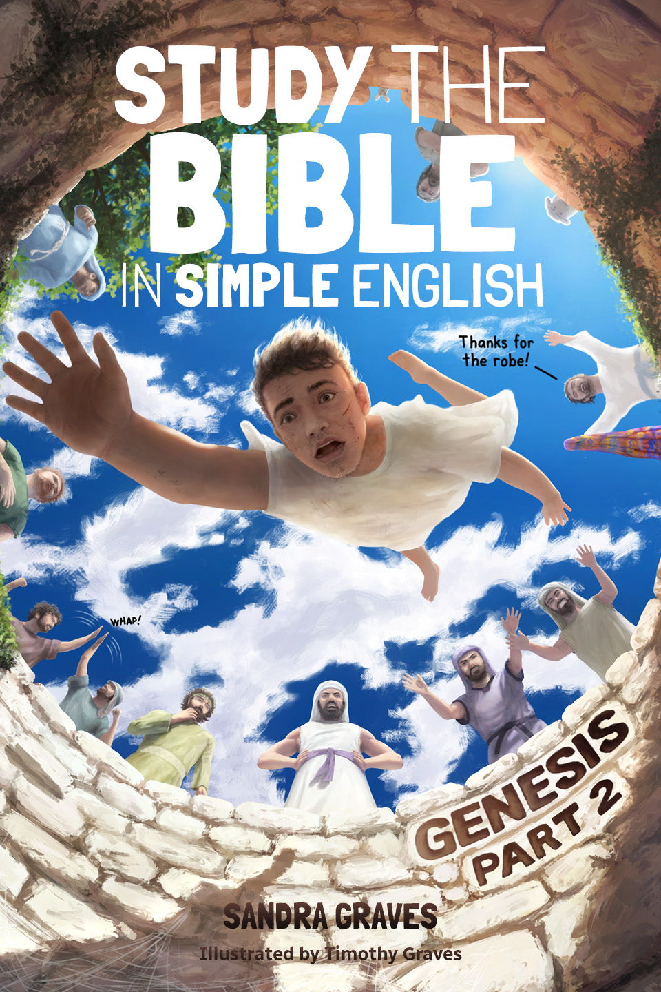 The front cover of Genesis, Part 2 of 2: Joseph falling into an empty well after being pushed by his brothers